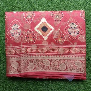 tomato pink Banarasi Silk Saree with Rich Woven Design